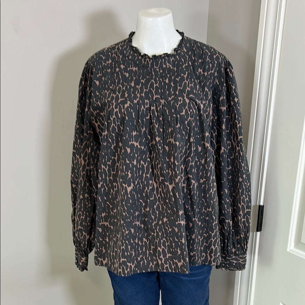 Rails Ariana Savannah Top caramel brown high neck shirt onyx black animal Sz XL - Picture 4 of 16